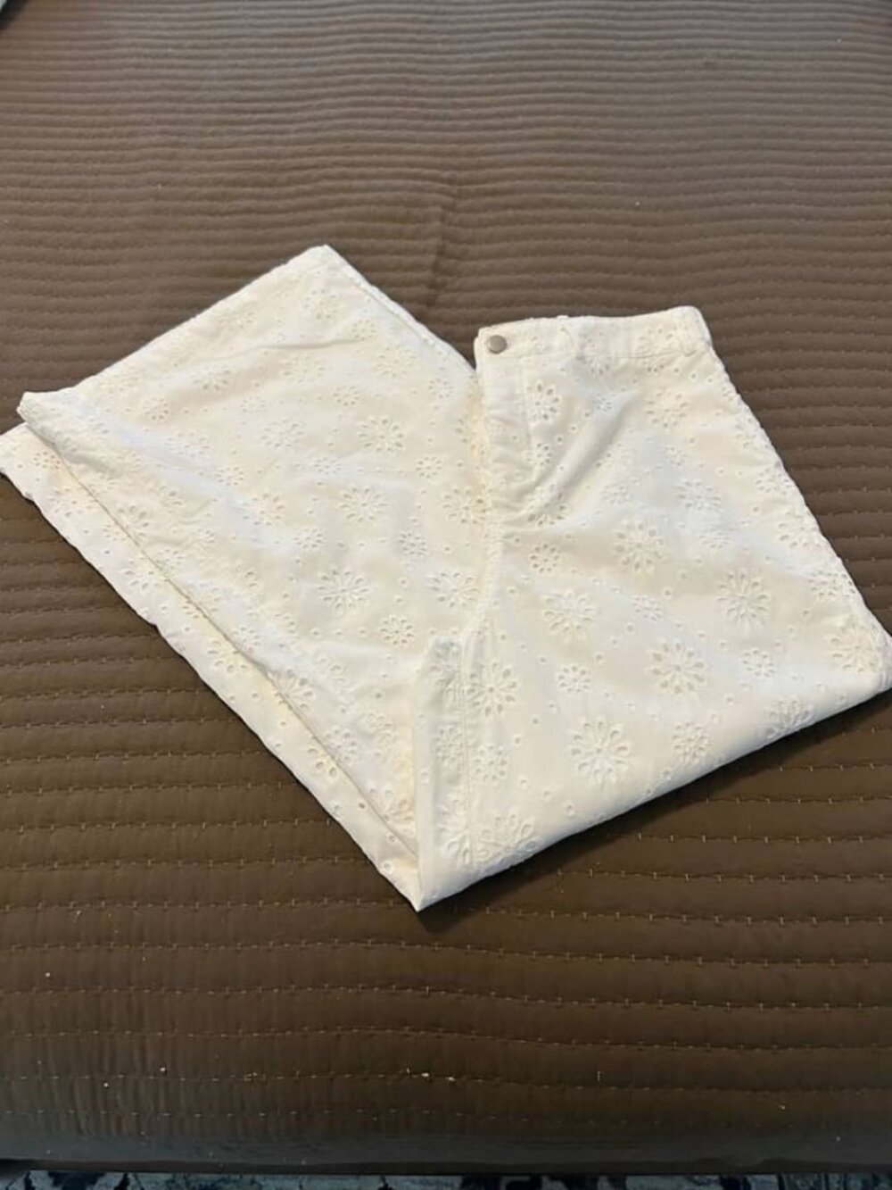 Missguided White Eyelet Wide Leg High Rise Pants BNWT L